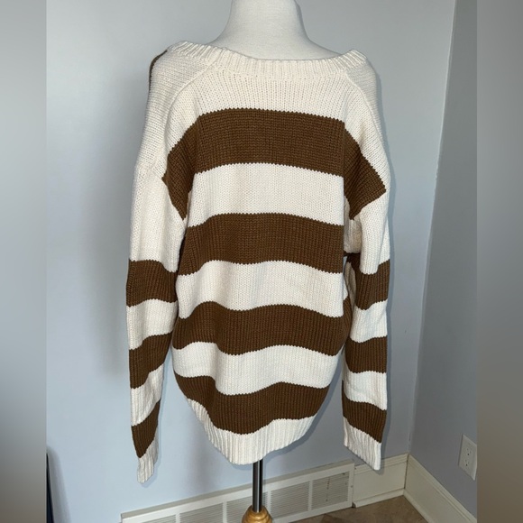 Striped V-Neck Button-Up Sweater - Picture 2 of 3